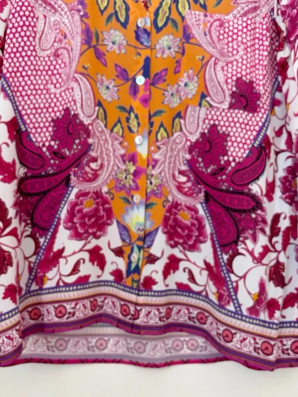 Hale Bob Vibrant Floral Paisley Button Front Silk Blouse XS Boho Maximalist - Picture 3 of 7